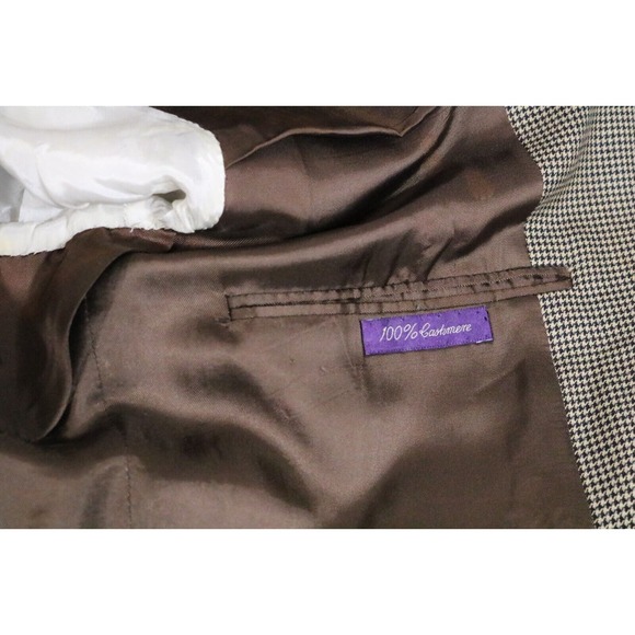 Vtg Ralph Lauren Purple Label Cashmere Houndstooth Men Jacket Blazer 46L - Picture 12 of 14